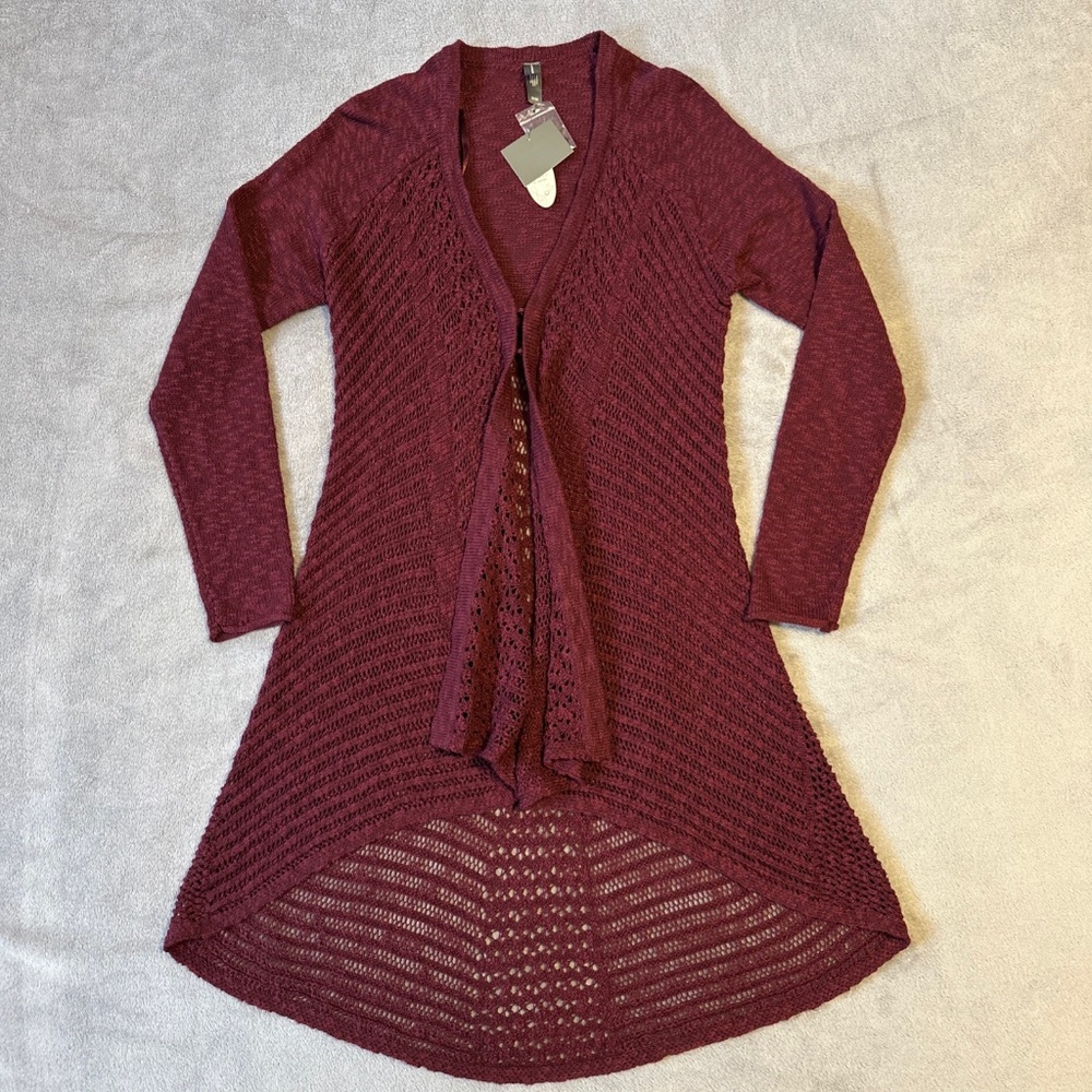 Denver Hayes Burgundy Waterfall Cardigan Sweater Size M Open Front Cottagecore